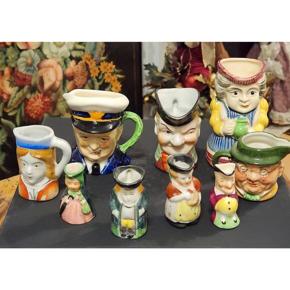 Toby Jugs Lot of 8 Multiple Sizes Mini to
 Medium Made Occupied Japan England - Picture 1 of 8